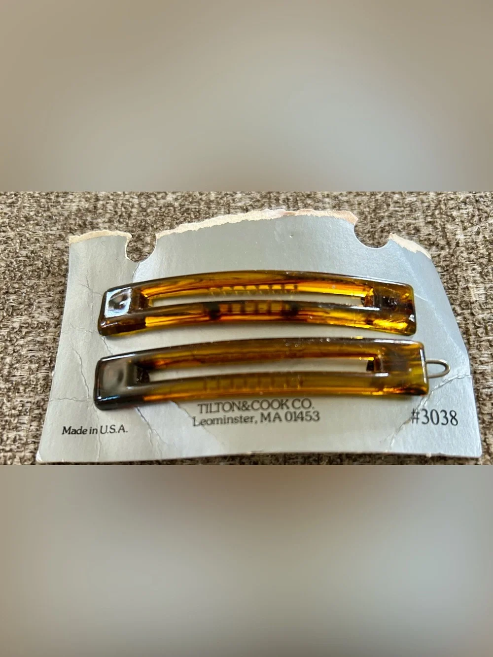 Vintage NOS Tilton & Cook Co. Tortoiseshell Hair Barrettes Set on card #3038